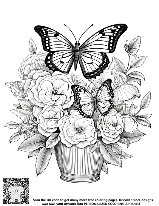 FREE Butterfly and Flowers Coloring Page - Printable Download