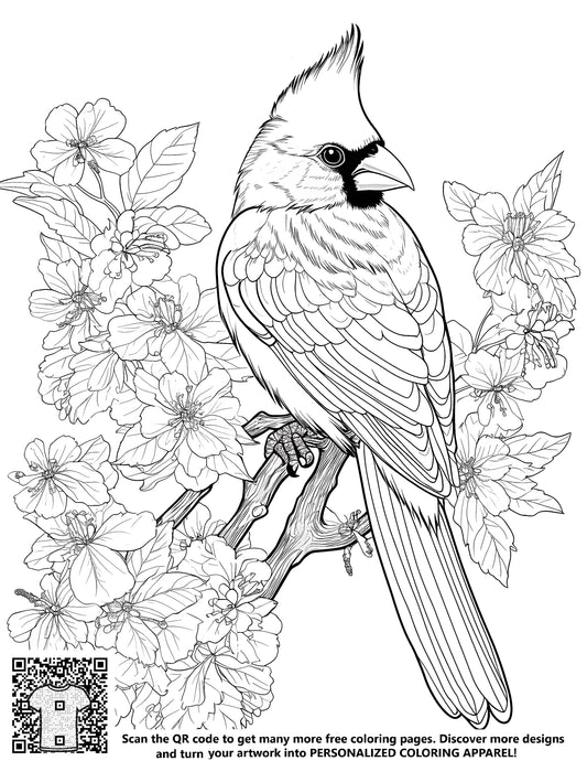 FREE Cardinal Coloring Page - Printable Bird and Flowers Download