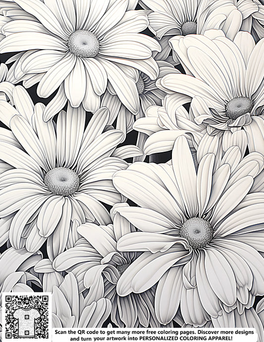 FREE Daisy Coloring Page - Intricate Black and White Floral Design Download