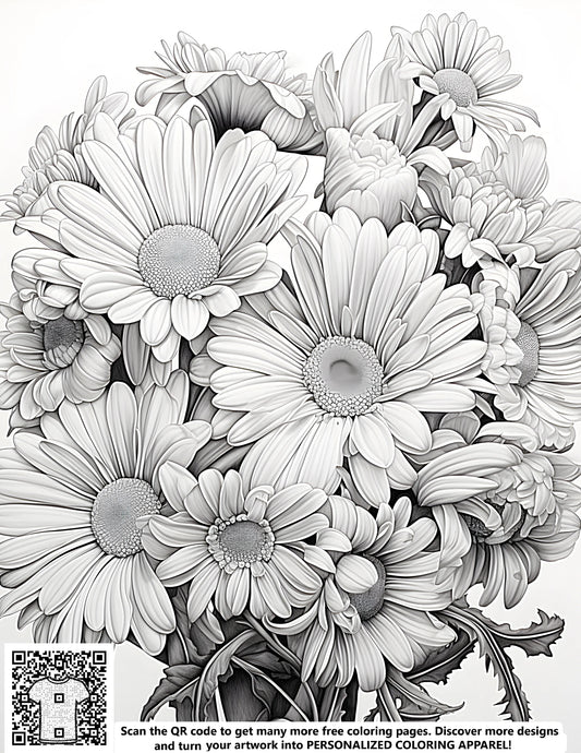 FREE Daisy Bouquet Coloring Page - Detailed Black and White Outline - Download NOW