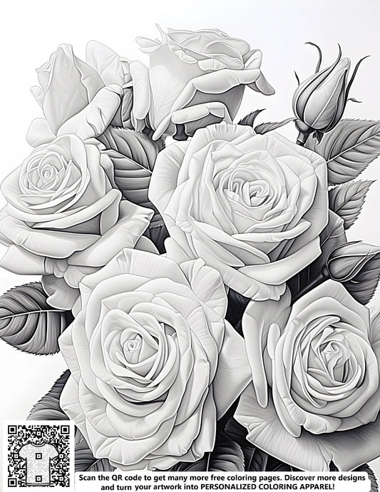 FREE Coloring Page - Detailed Bouquet of Roses with Intricate Petals and Leaves - Download NOW