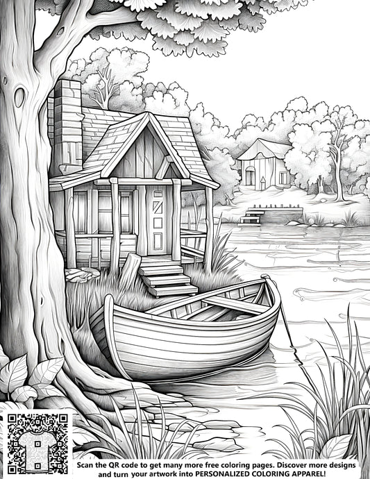 FREE Lakeside Cabin Coloring Page Download NOW