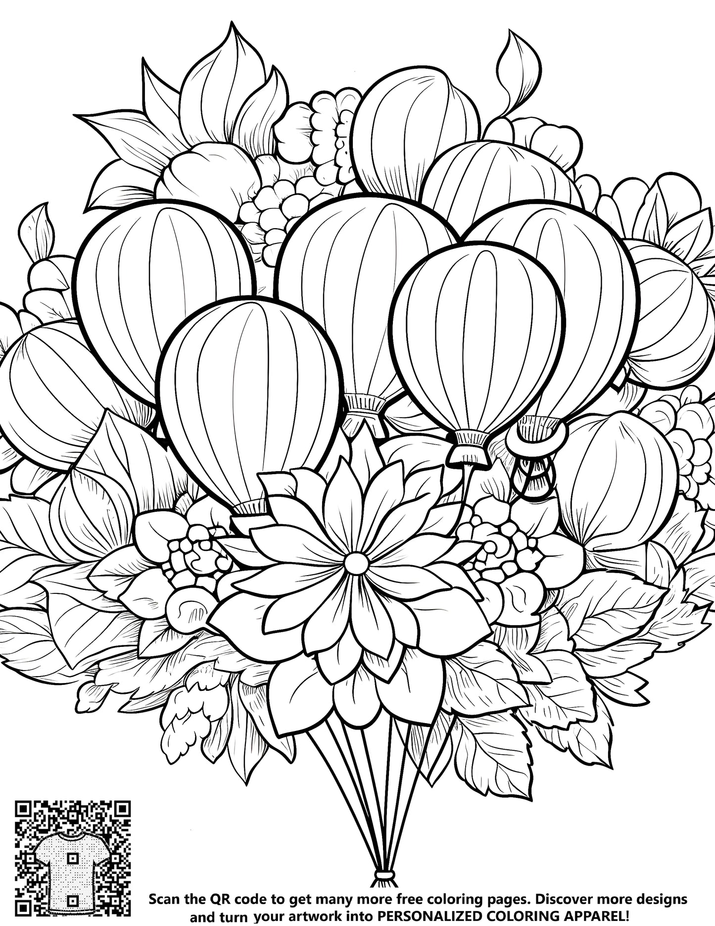 Free Coloring Page Coloring Kit with 10 Fabric Markers - Floral Arrangement and Balloons