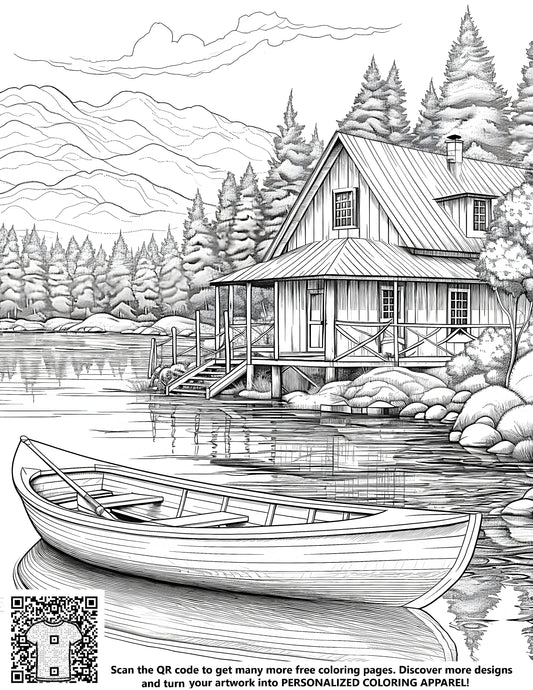 FREE Lakeside Cabin Coloring Page - Printable Download