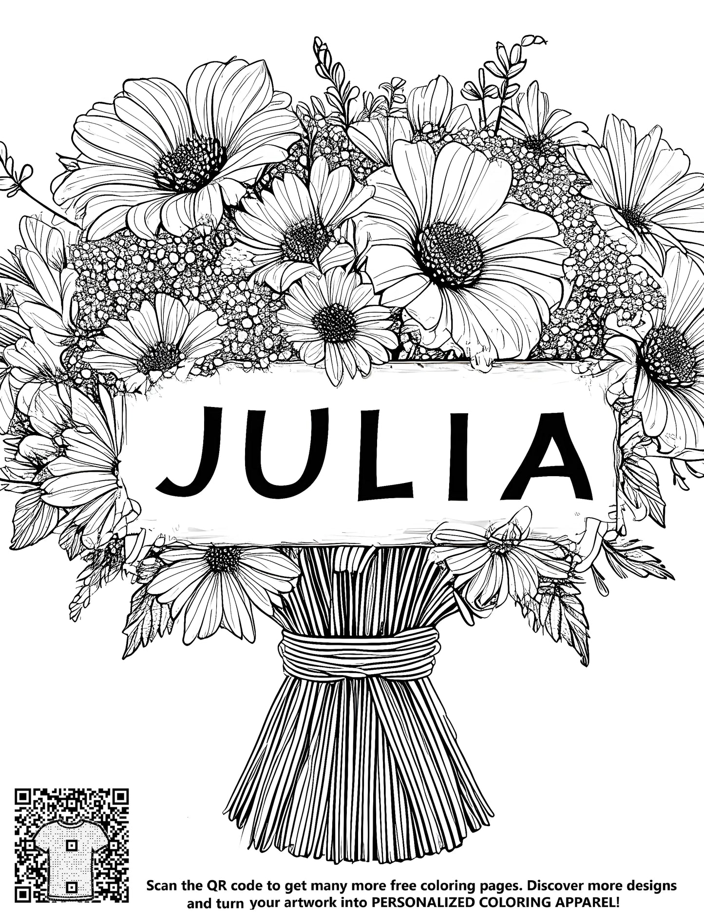 FREE Flower Bouquet Coloring Page with Daisies and Julia - Printable Download