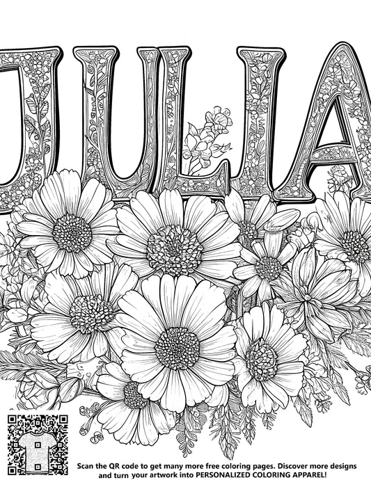 FREE Julia Floral Coloring Page - Intricate Botanical Design Download