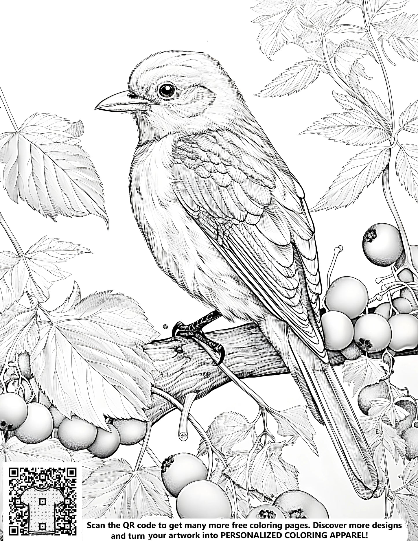 FREE Bird Perching on Branch Coloring Page Printable Download