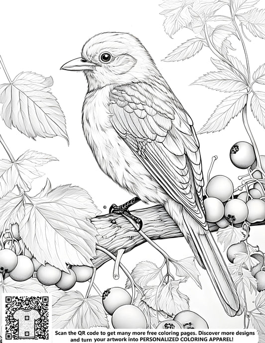 FREE Bird Perching on Branch Coloring Page Printable Download