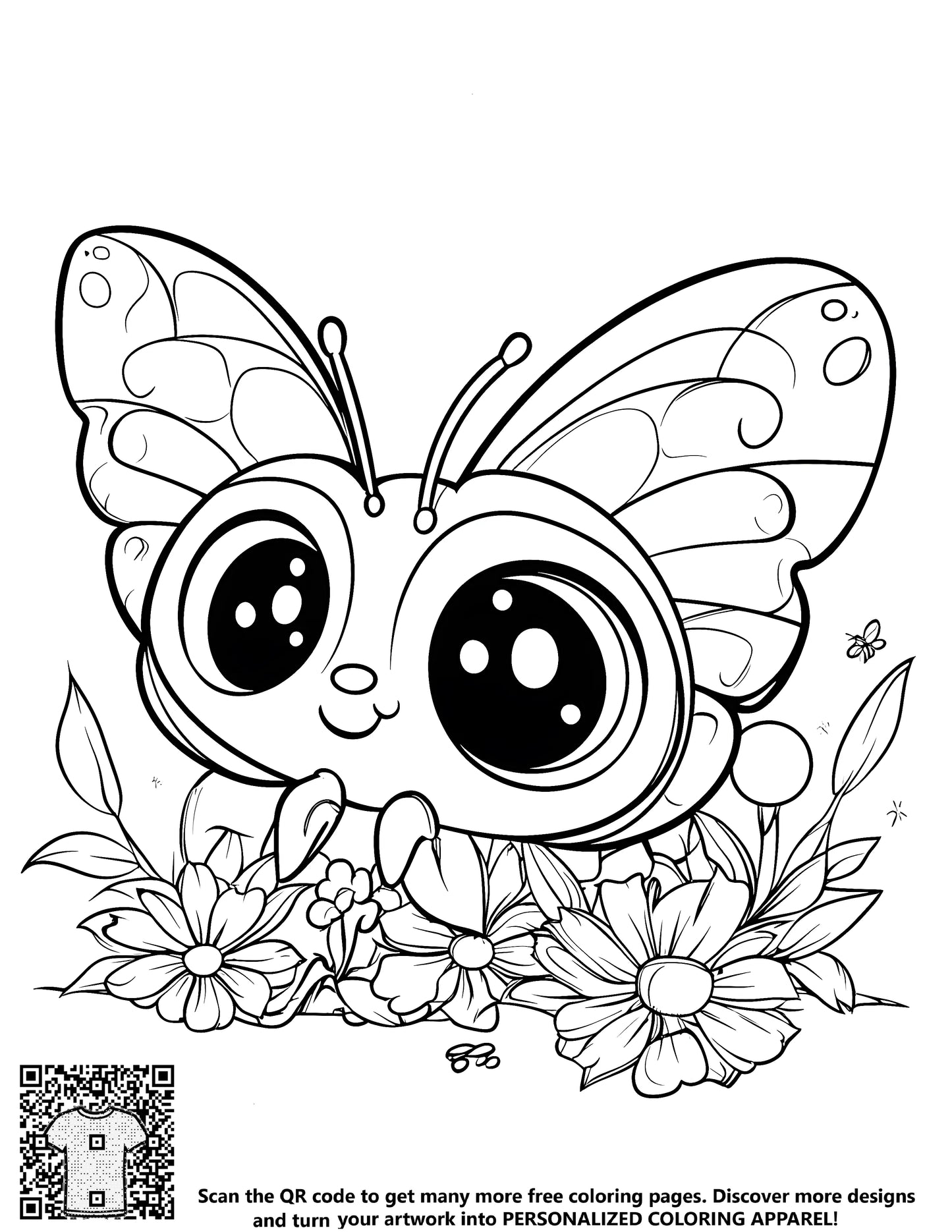 FREE Cute Cartoon Butterfly Coloring Page - Printable Download