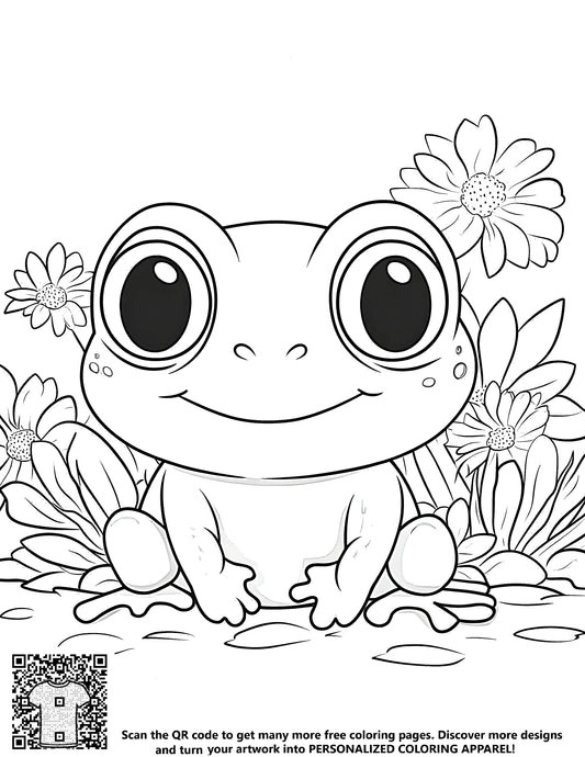 FREE Happy Frog Coloring Page with Flowers and Leaves - Download NOW