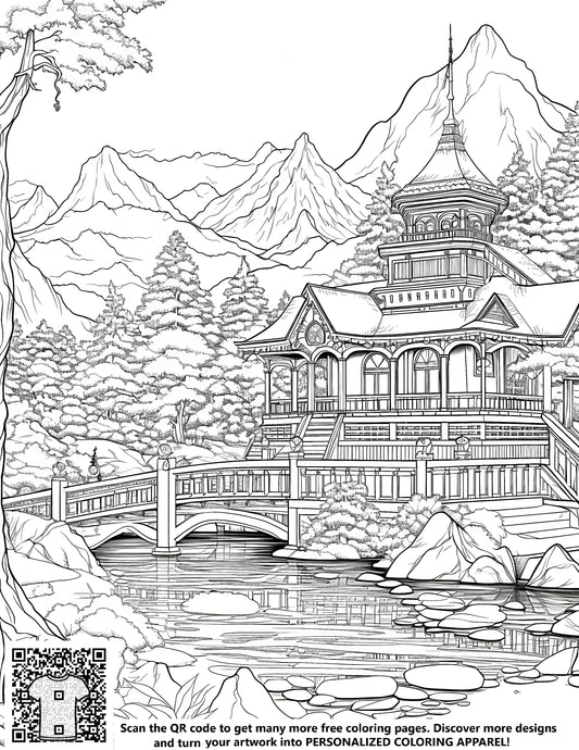 FREE Mountain Temple Coloring Page - Printable Download