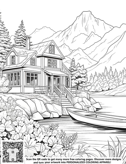 FREE House by the Lake Coloring Page - Printable Download