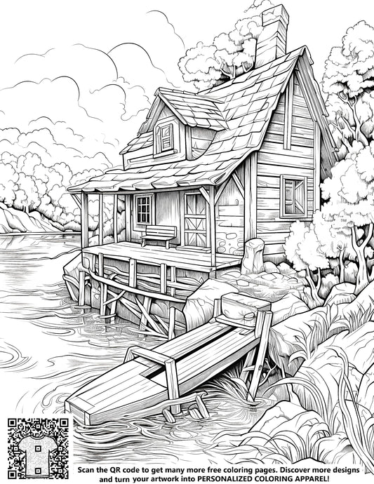 FREE Cabin by the Lake Coloring Page - Printable Download