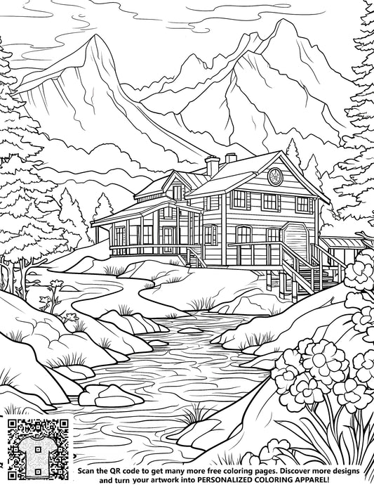 FREE Countryside Cabin Coloring Page Download NOW