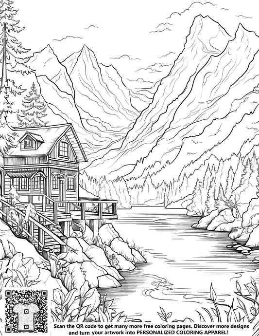 FREE Cabin by the Lake Coloring Page - Printable Download