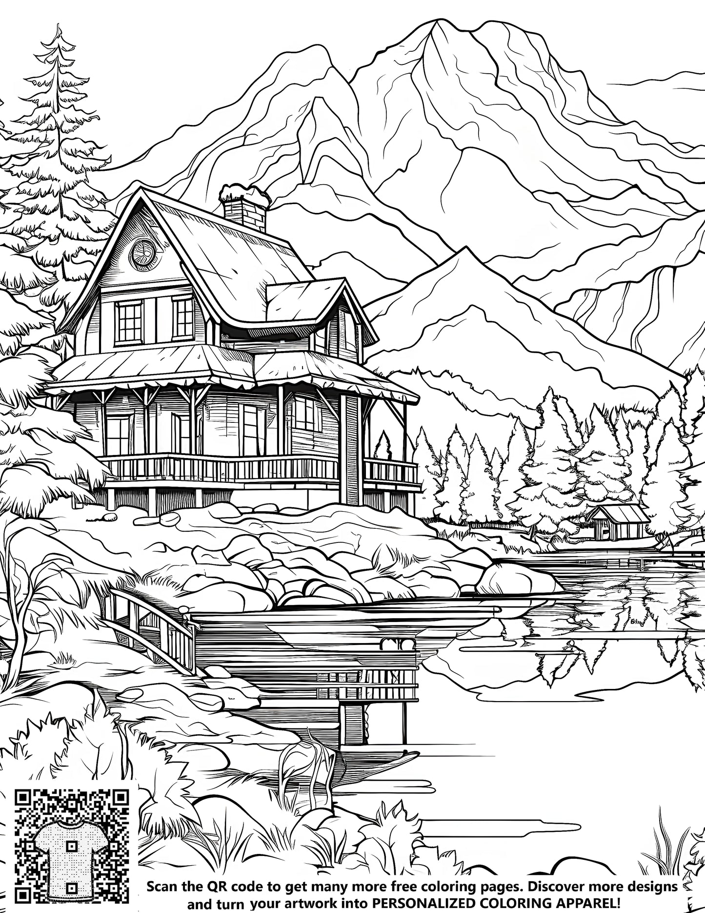 FREE Cabin by the Lake Coloring Page Download NOW