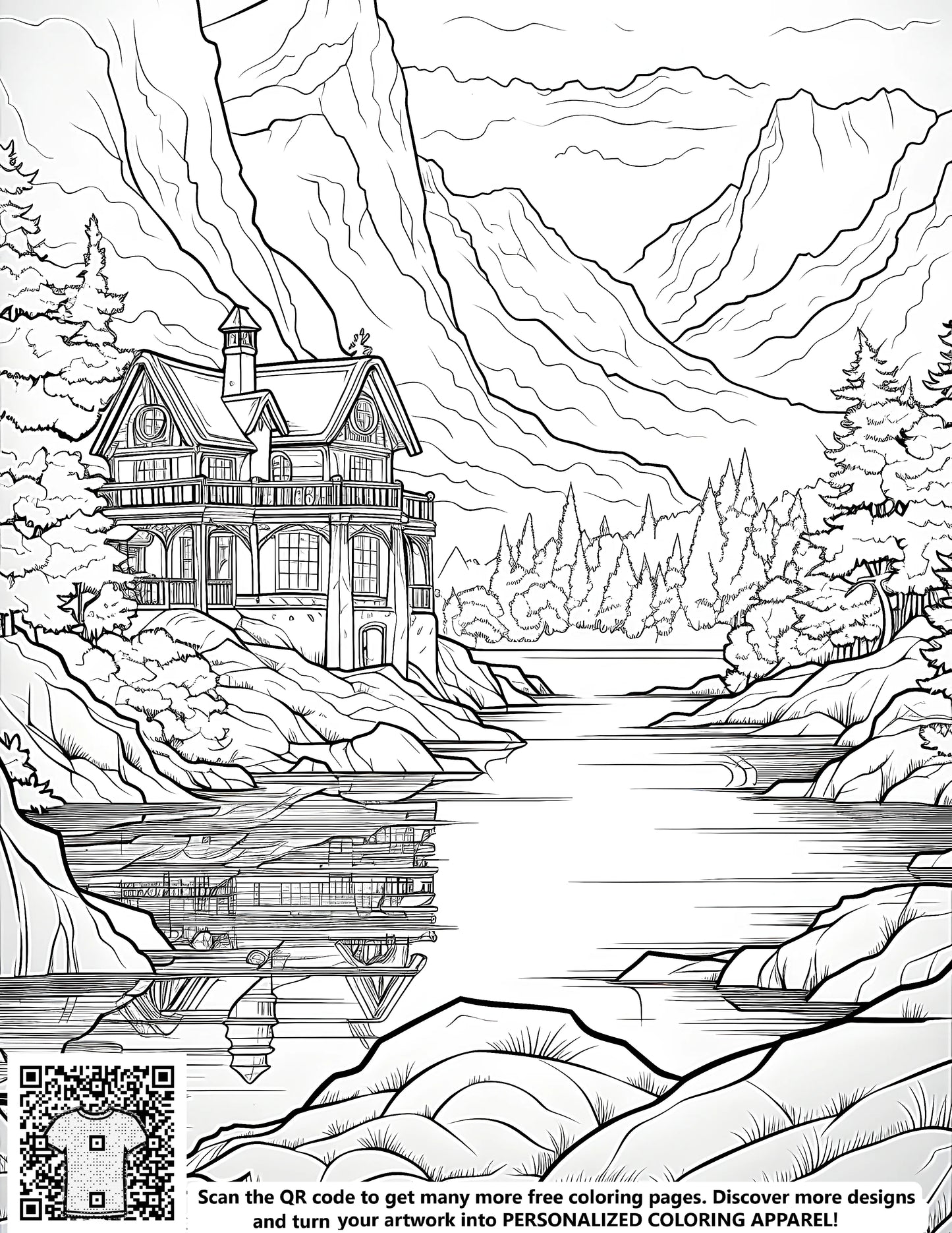 FREE Cabin by Serene Lake Coloring Page - Download NOW