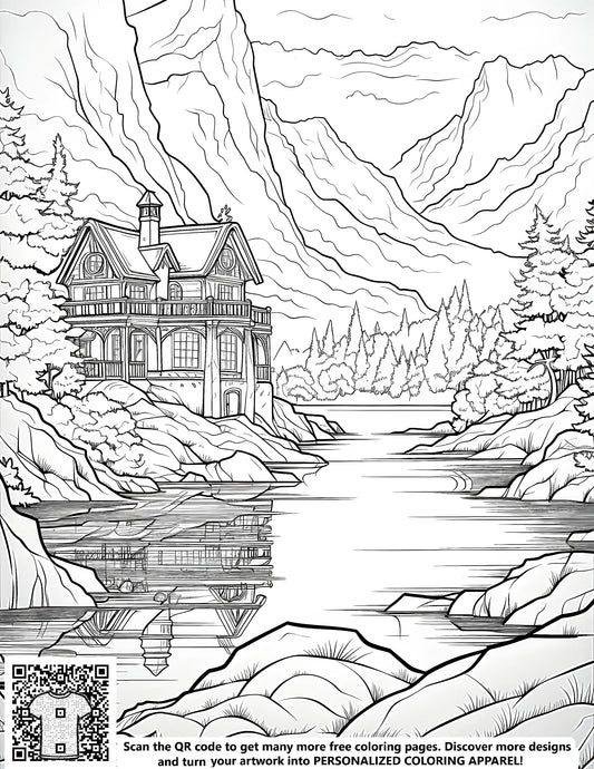 FREE Cabin by Serene Lake Coloring Page - Download NOW