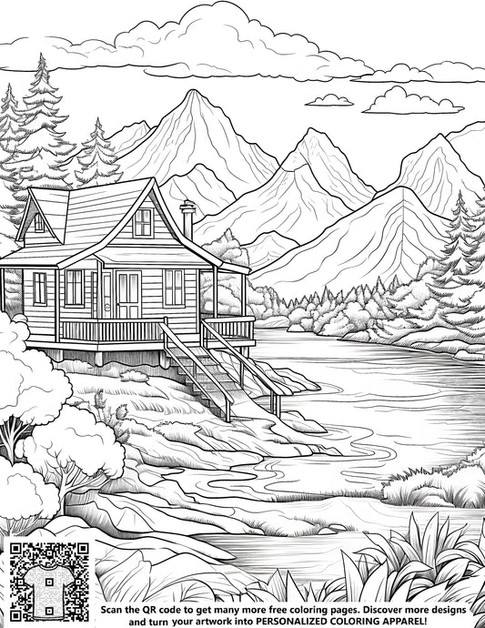 FREE Cabin by the Lake Coloring Page Download NOW