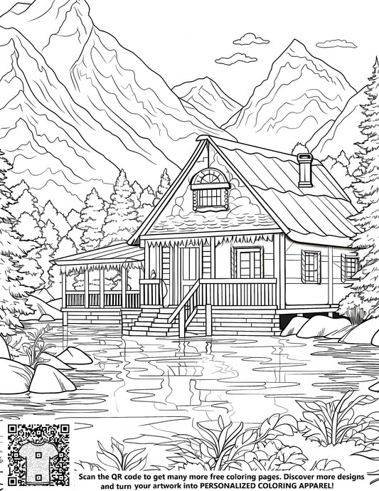 FREE Cabin by the Lake Coloring Page Printable