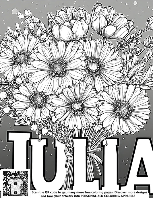 FREE Julia Flower Bouquet Coloring Page - Printable Download