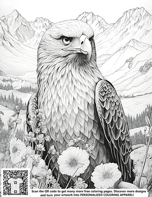 FREE Eagle Among Flowers Coloring Page - Detailed Nature & Majestic Wildlife Printable