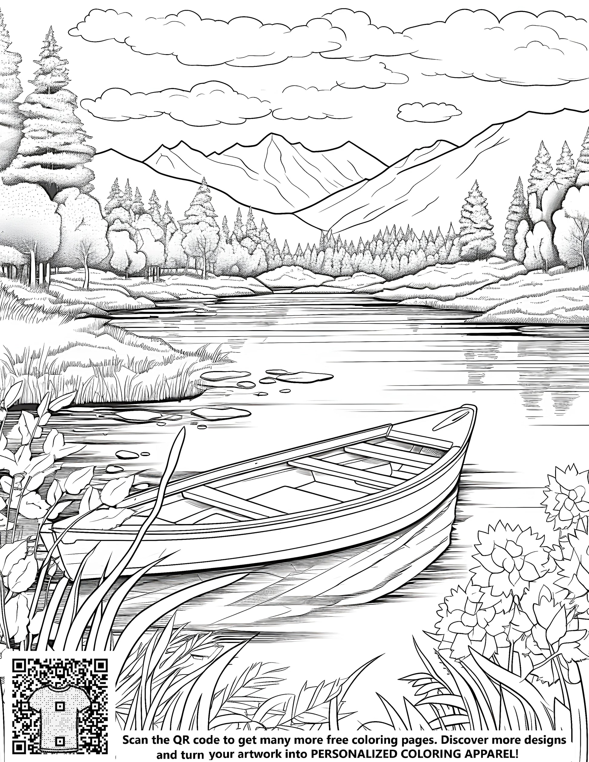 Lake landscape coloring page illustration