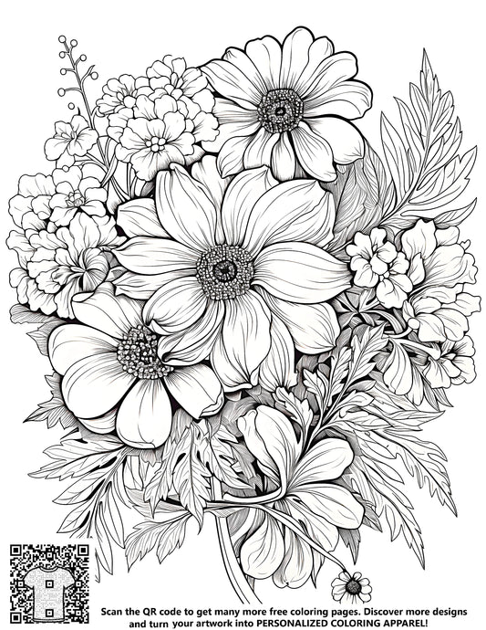 FREE Floral Arrangement Coloring Page - Detailed Line Art Printable