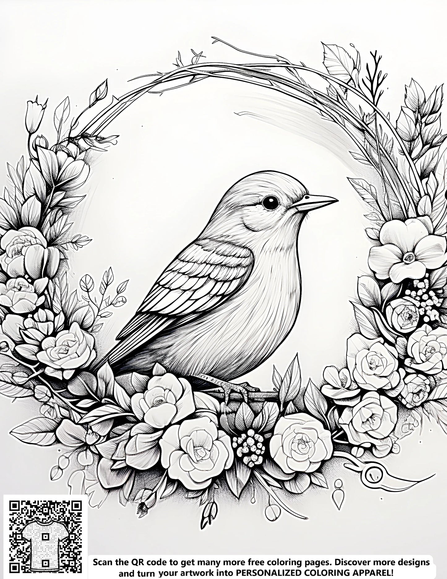 FREE Bird and Floral Wreath Coloring Page Download