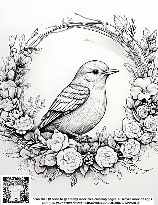 FREE Bird and Floral Wreath Coloring Page Download