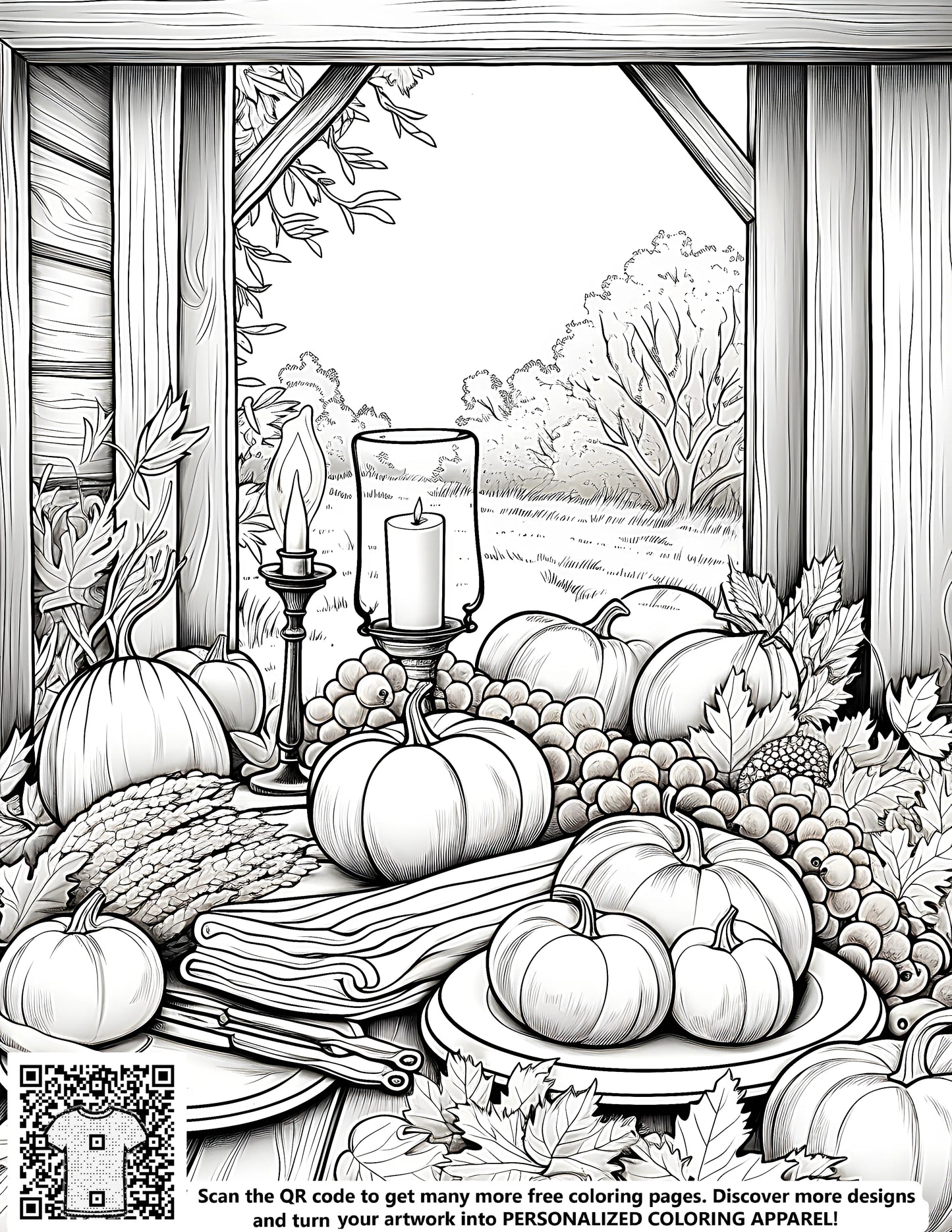 Rustic autumn decorations coloring page illustration