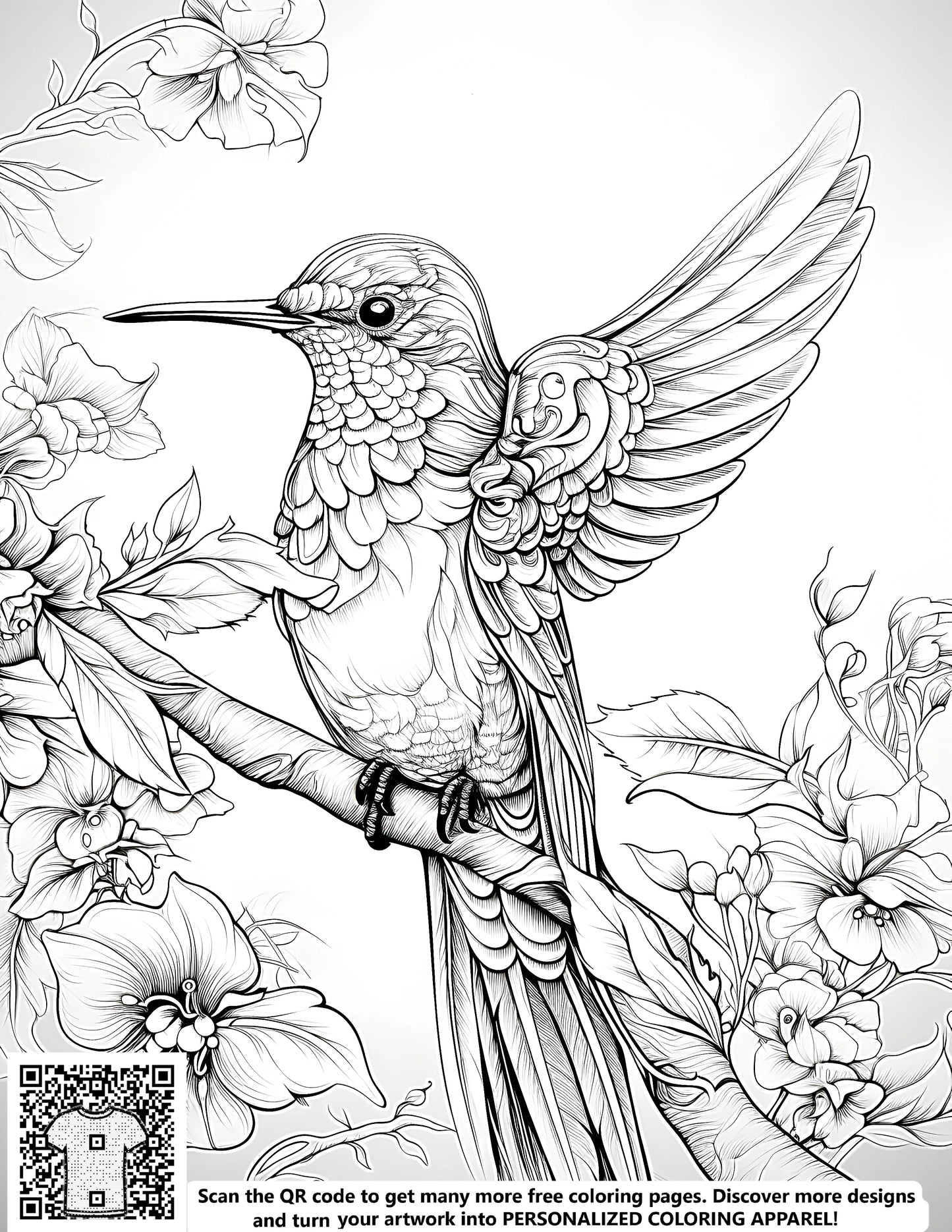 FREE Hummingbird and Flowers Coloring Page Download