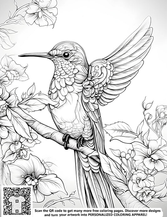 FREE Hummingbird and Flowers Coloring Page Download