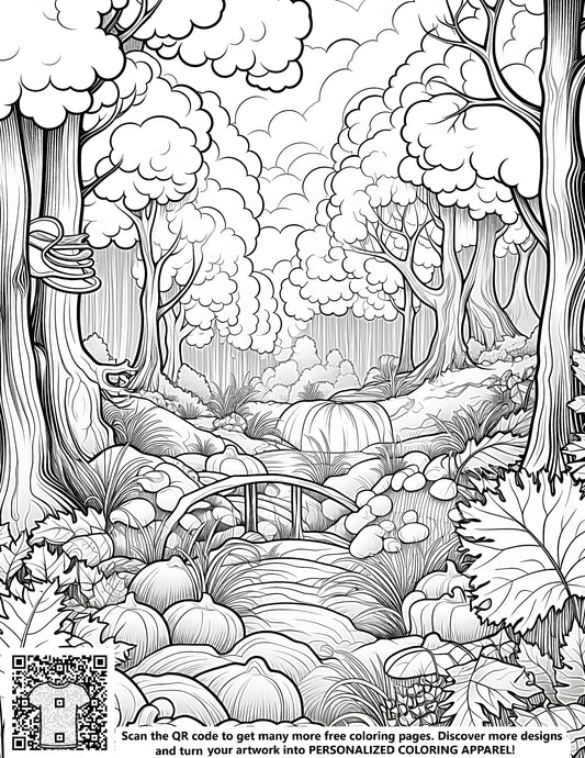 FREE Black and White Forest Scene Coloring Page Download NOW