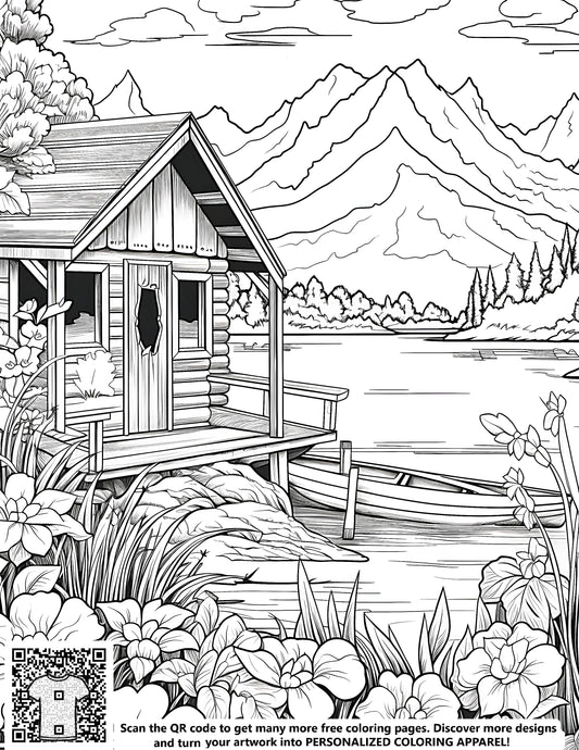 FREE Cabin by the Lake Coloring Page - Printable Download