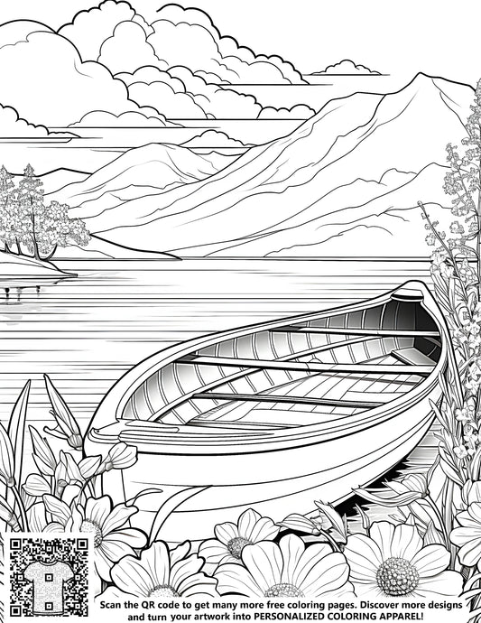 FREE Boat on Serene Lake Coloring Page Download NOW