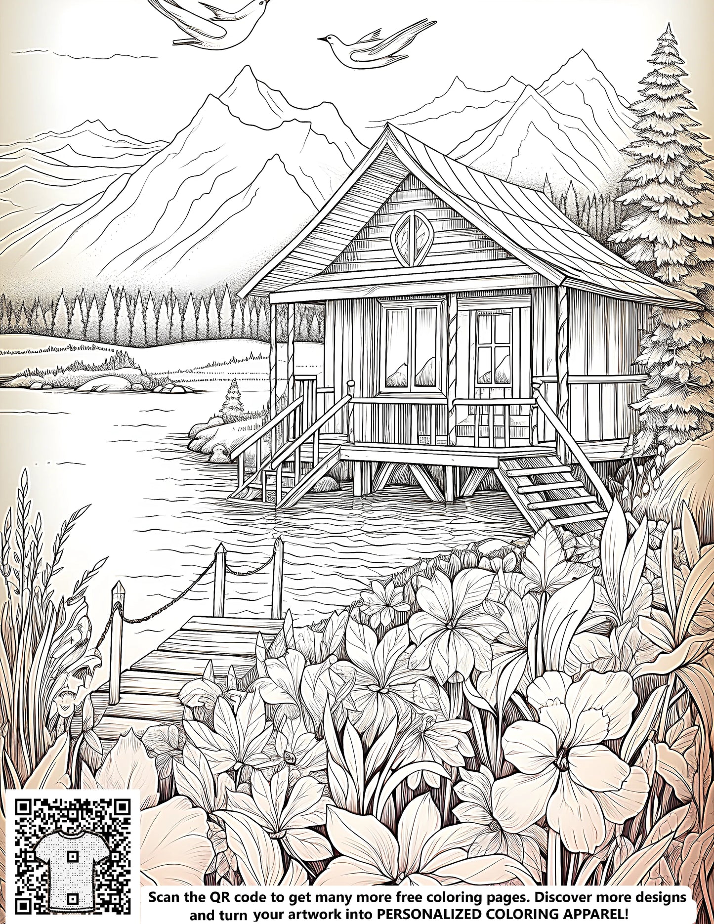 FREE Cozy Cabin by the Lake Coloring Page - Download NOW