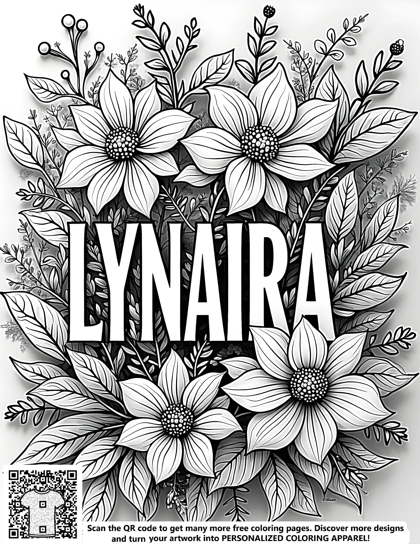 FREE Floral Art Coloring Page with Large Flowers and Leaves - Printable Download