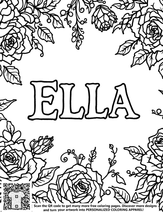 FREE Floral Coloring Page with Roses and Foliage - ELLA Printable Download