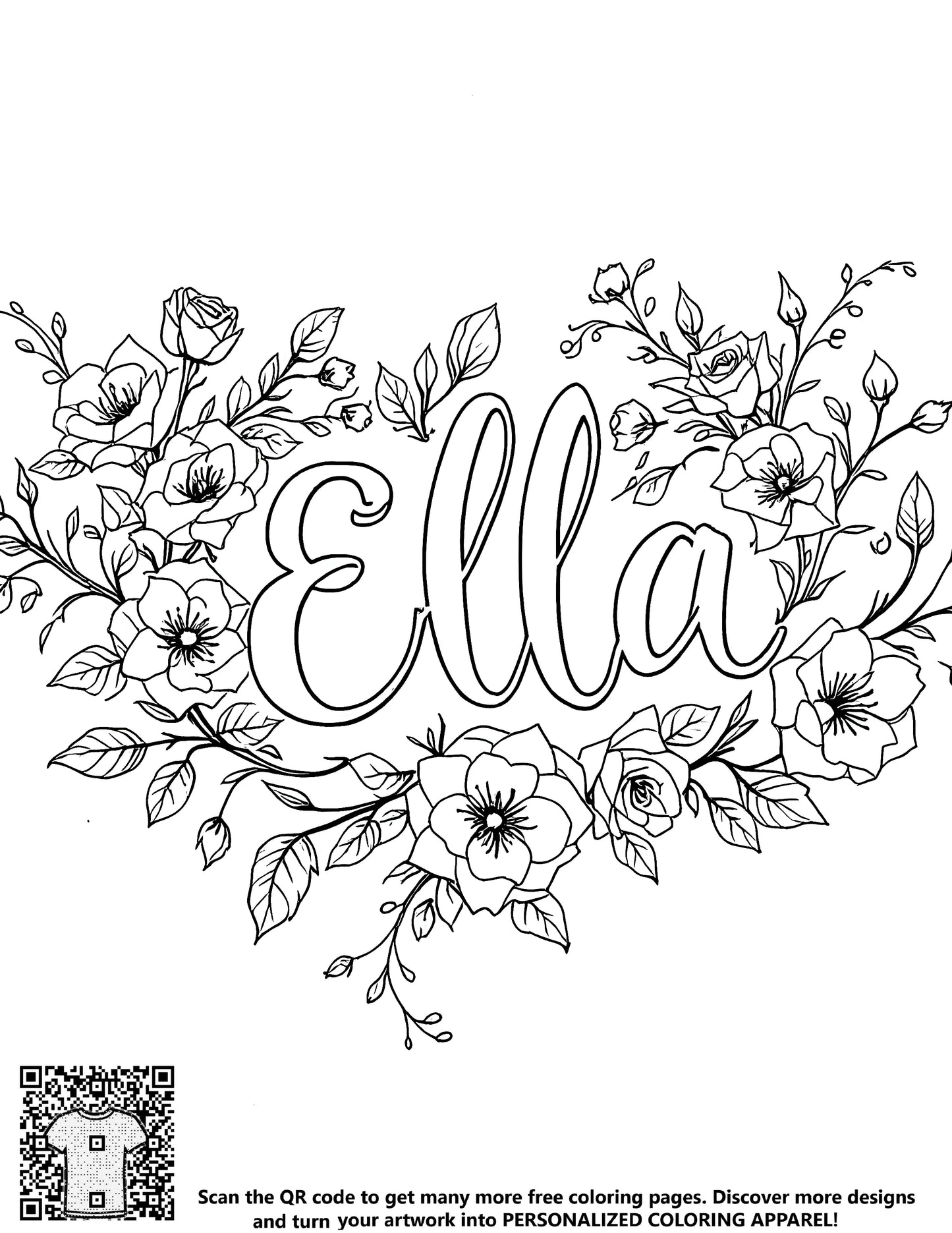 FREE Floral Name Coloring Page - Ella Design Printable Download