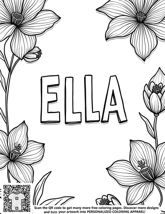 FREE Personalized 'ELLA' Floral Coloring Page - Download NOW
