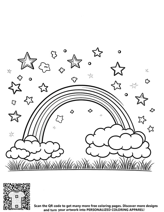 FREE Rainbow & Clouds Coloring Page - Whimsical Stars Printable Download