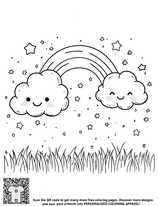FREE Smiling Clouds and Rainbow Coloring Page - Printable Download