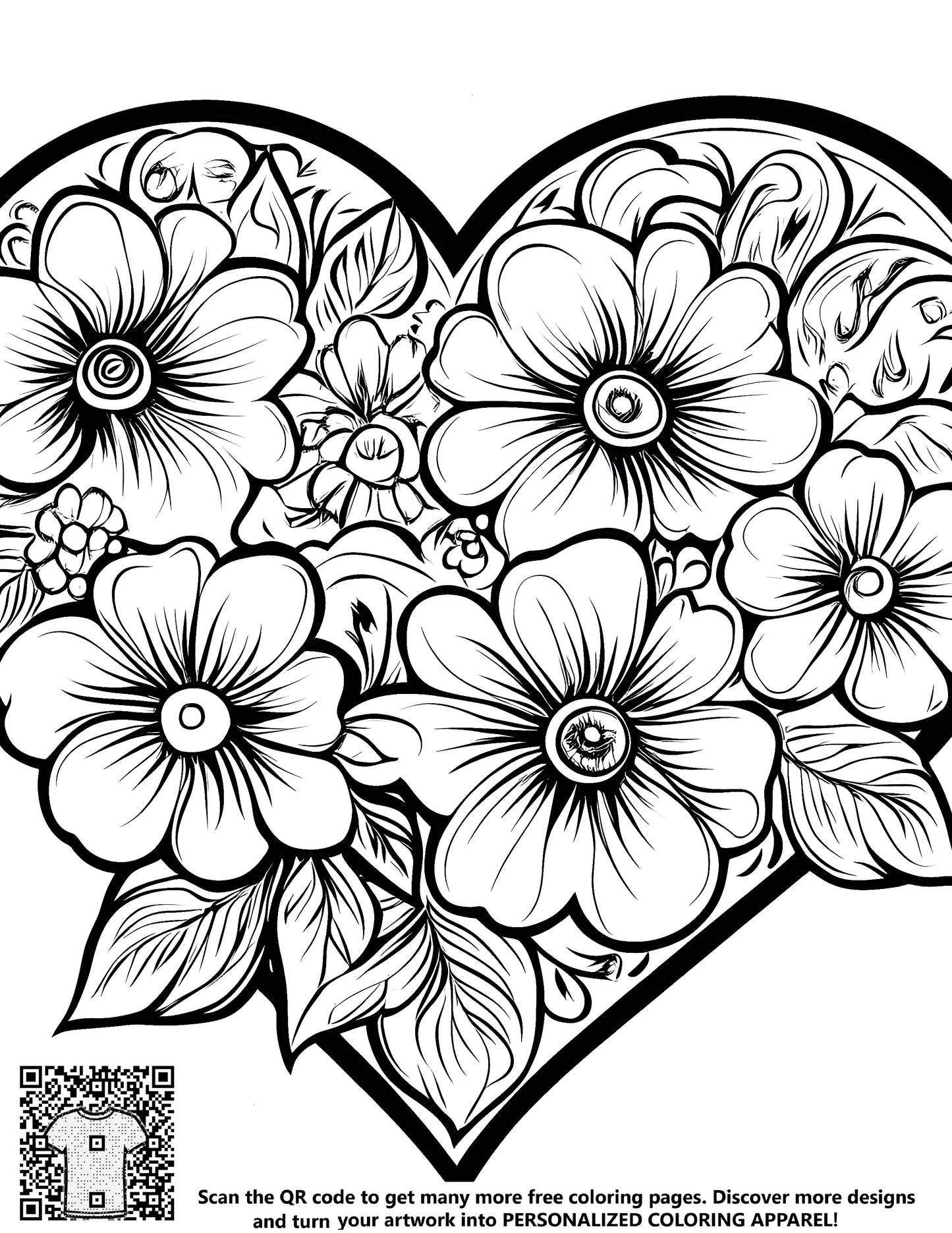 FREE Heart-Shaped Floral Pattern Coloring Page Download