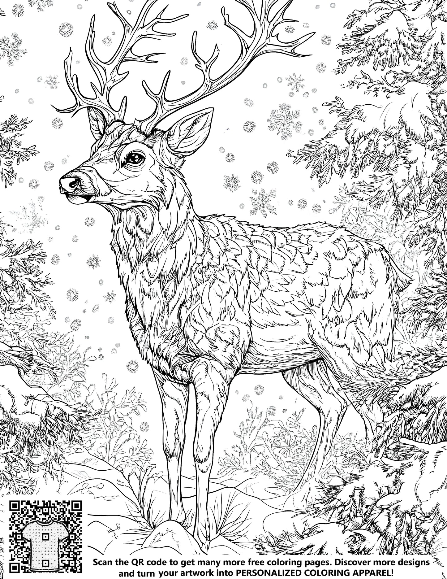 FREE Deer in Snowy Forest Coloring Page Printable Download
