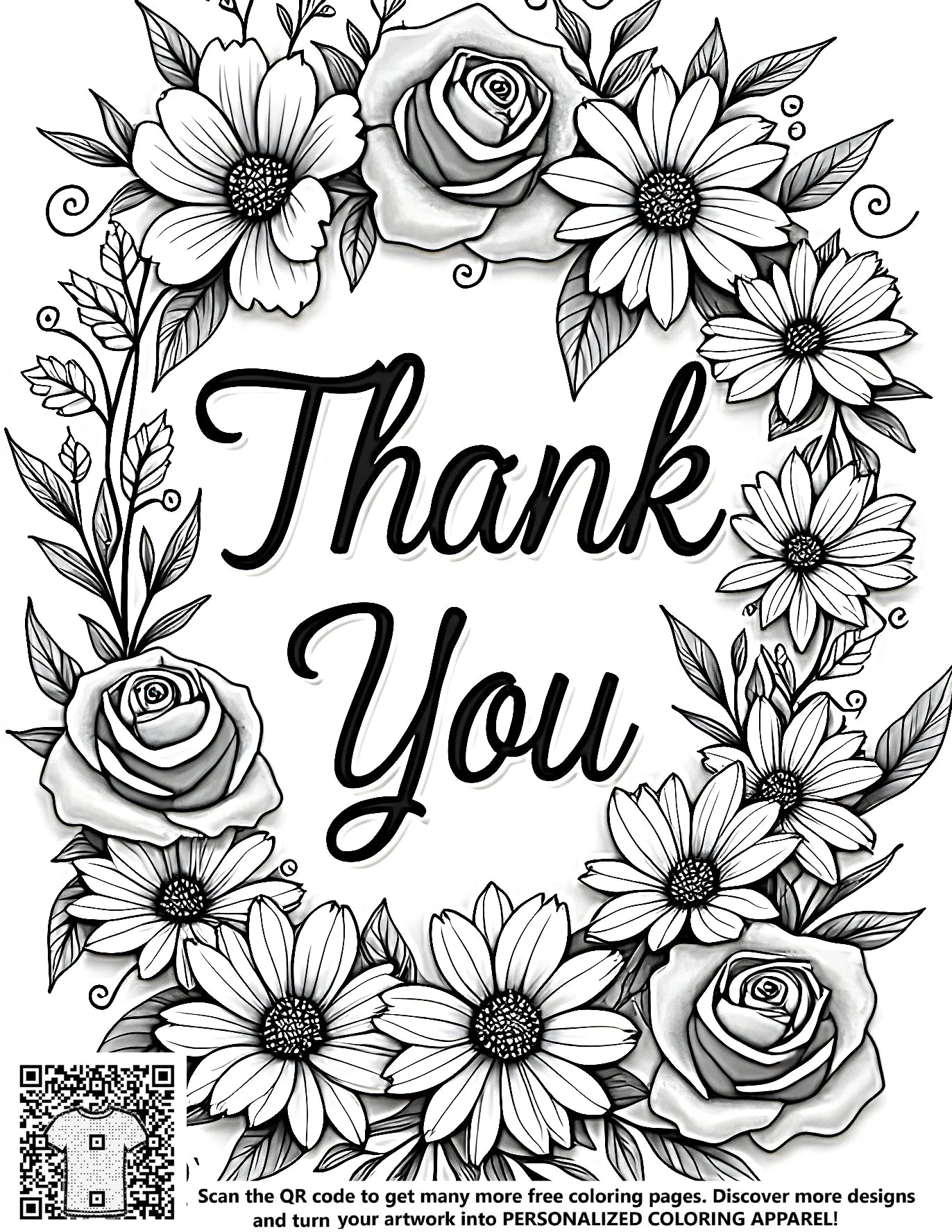 FREE Floral Wreath Coloring Page - Roses & Daisies Design Download