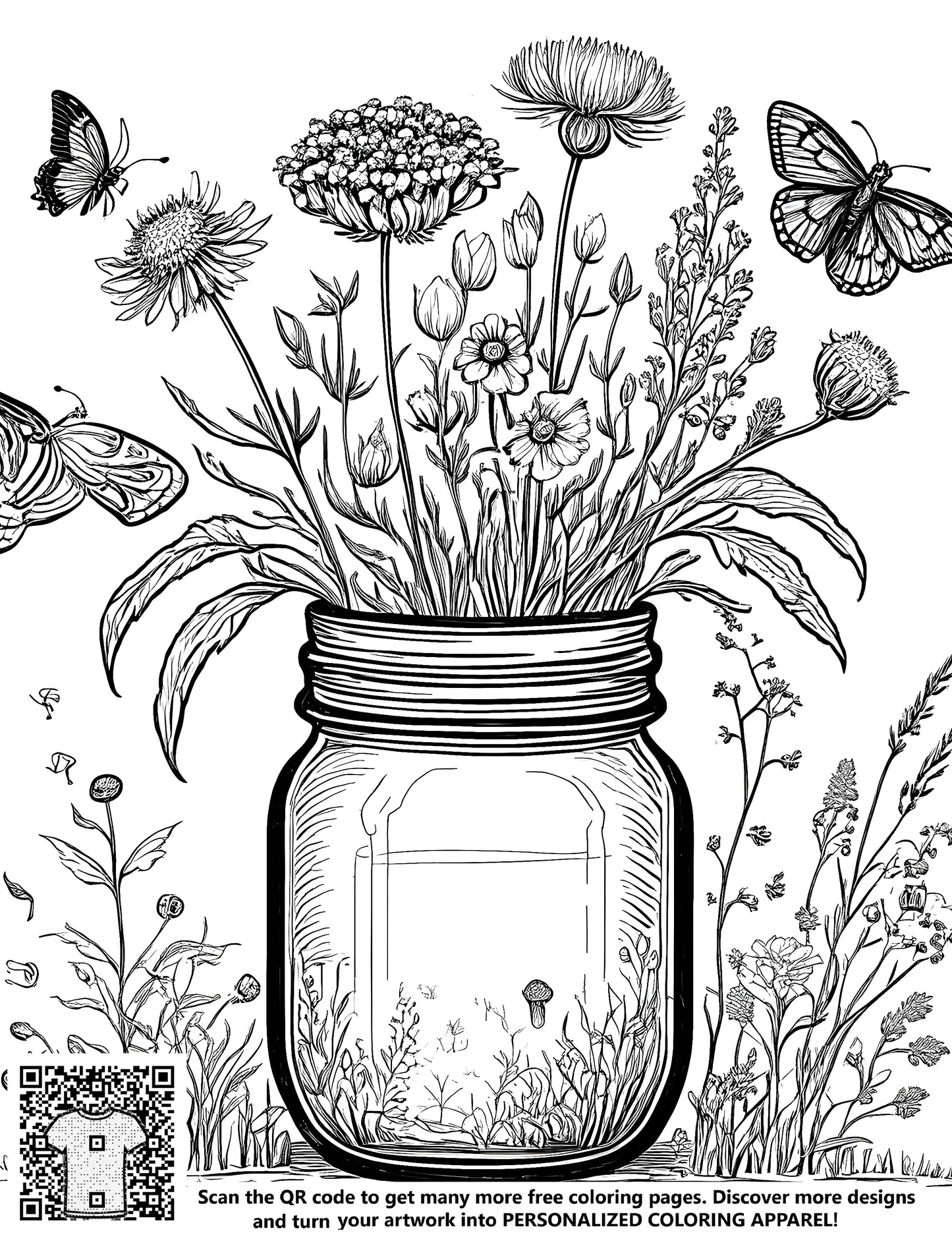FREE Wildflower and Butterfly Coloring Page - Printable Download