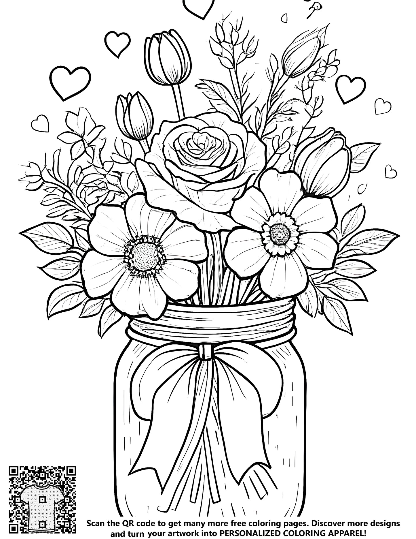 FREE Flower Bouquet in a Jar Coloring Page Download