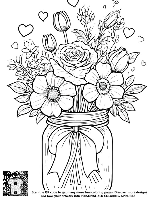 FREE Flower Bouquet in a Jar Coloring Page Download
