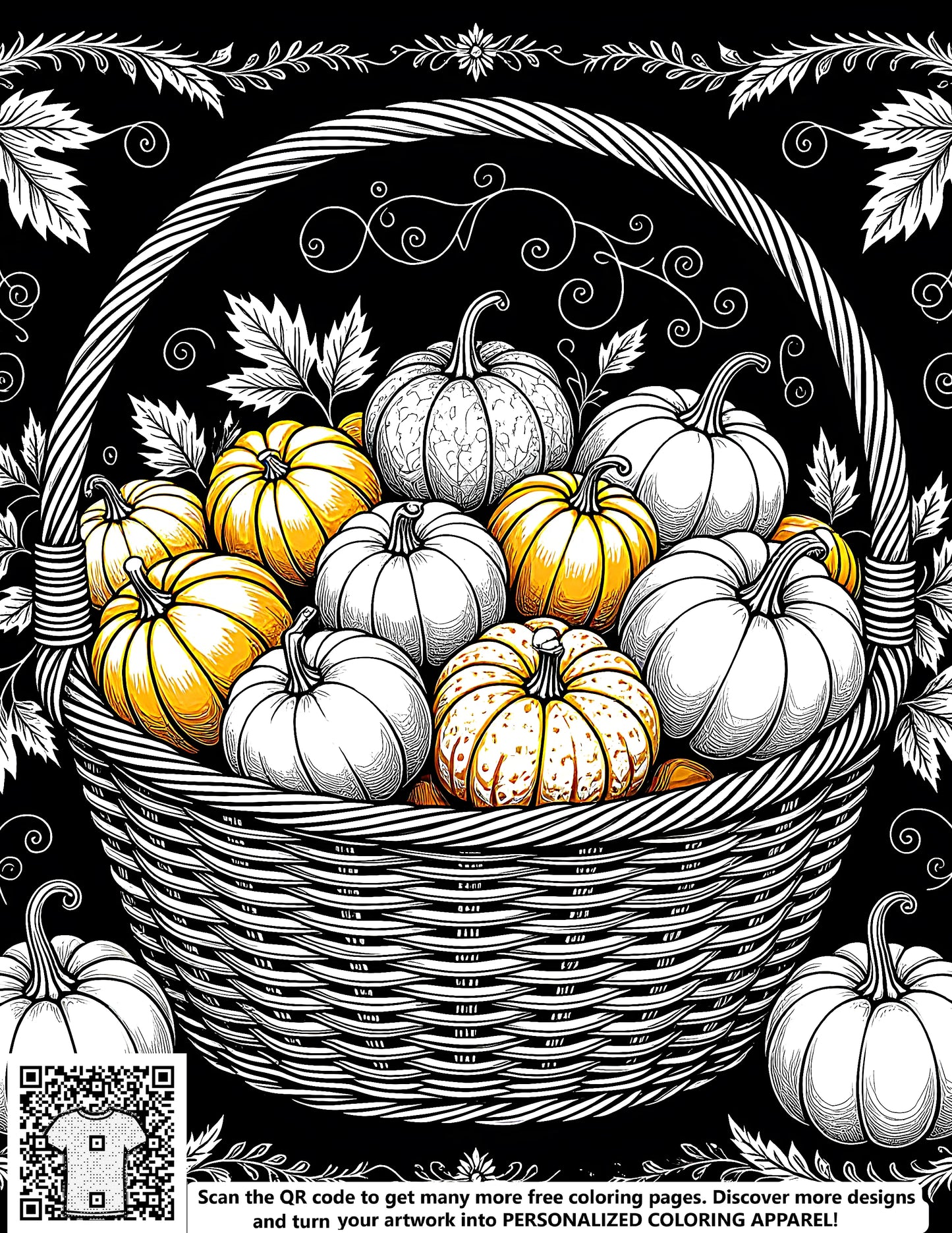 FREE Pumpkin Basket Coloring Page - Printable Download
